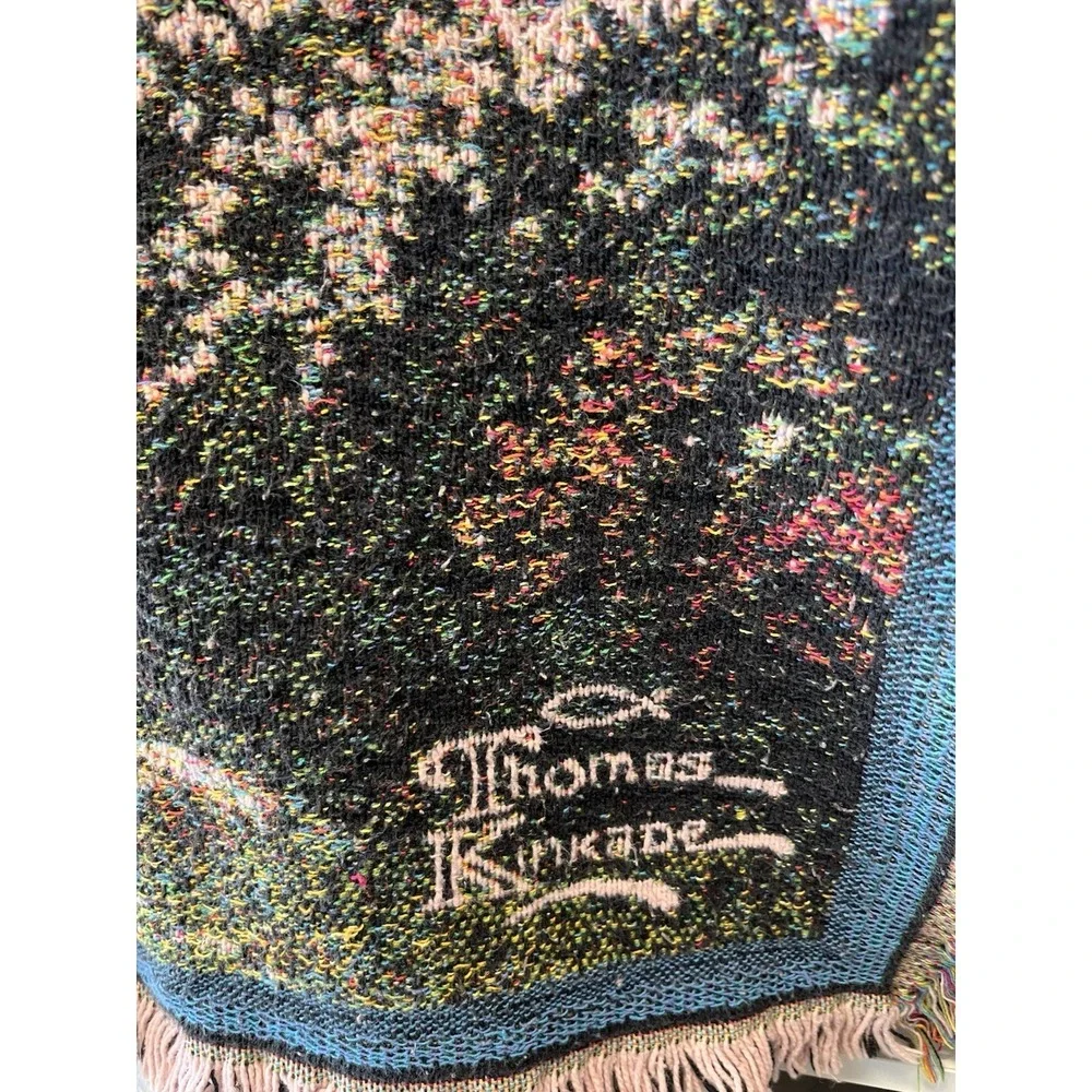 Thomas Kinkade Tapestry Throw Blanket Painter of Light Bridge Cottage  62x42